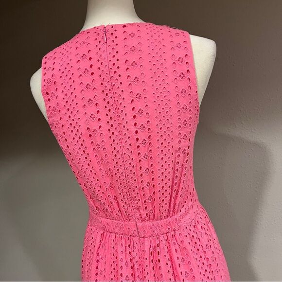 J. Crew Eyelet-embroidered tiered pink scoop neck sleeveless midi dress - Picture 7 of 13